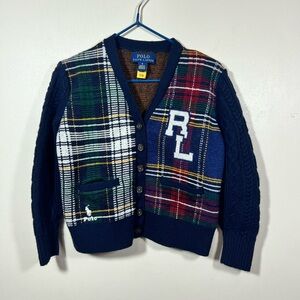 Kids Polo Ralph Lauren Cardigan Sweater boys 5T preppy school plaid cable knit